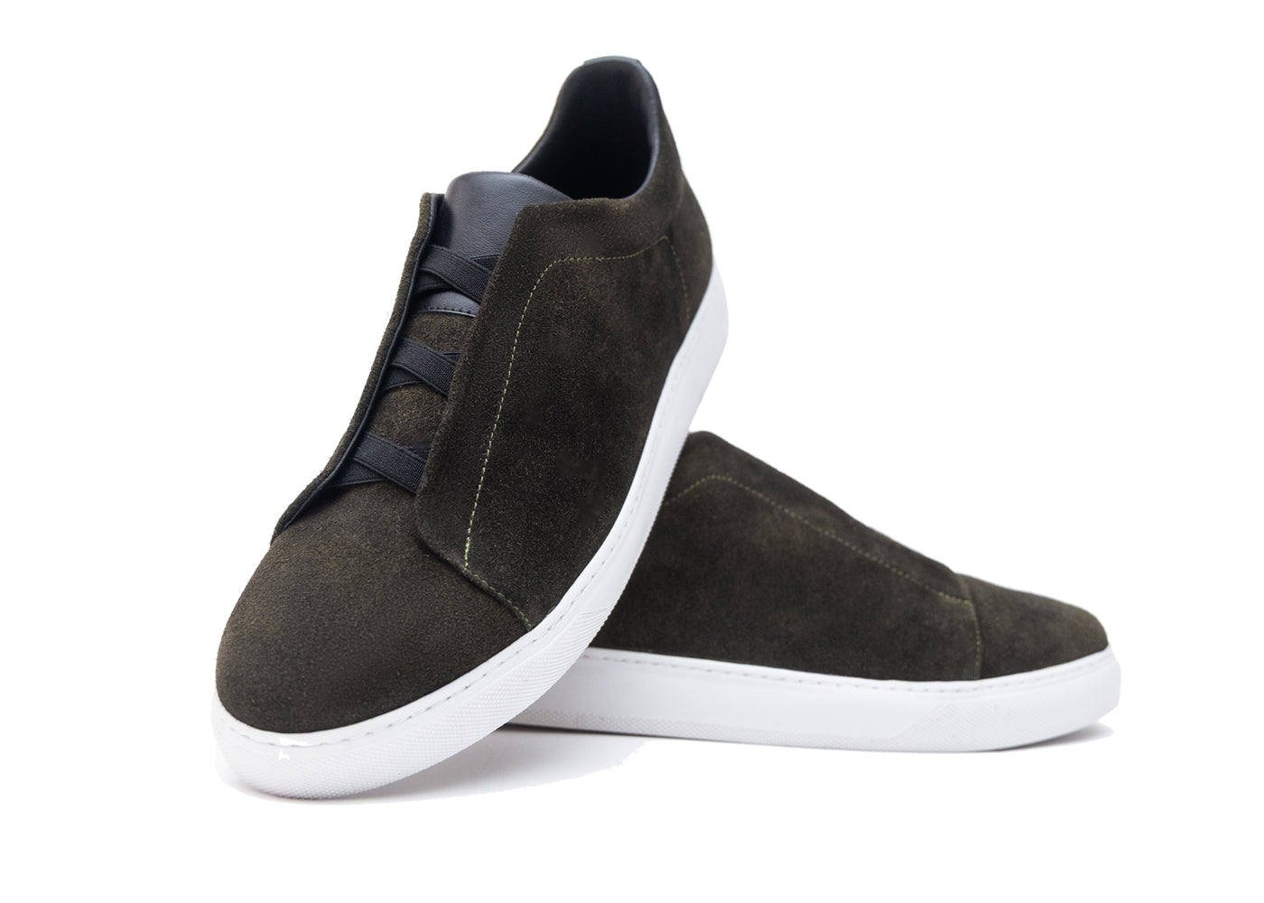 Sneakers Gamuza Verde Militar Sin Cordones