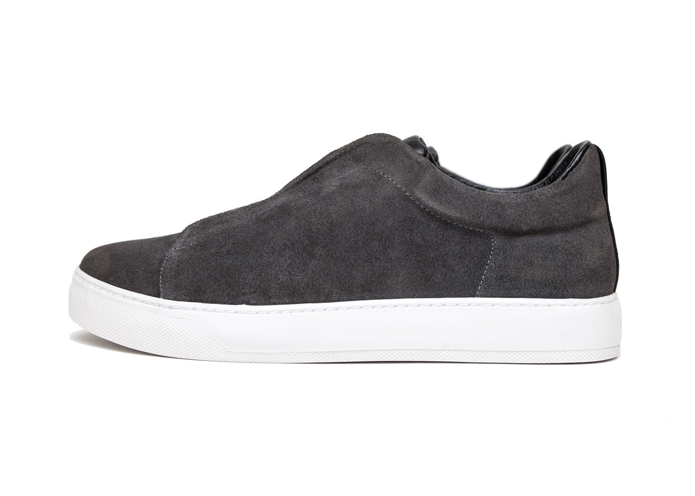 Sneakers Gamuza Gris Sin Cordones